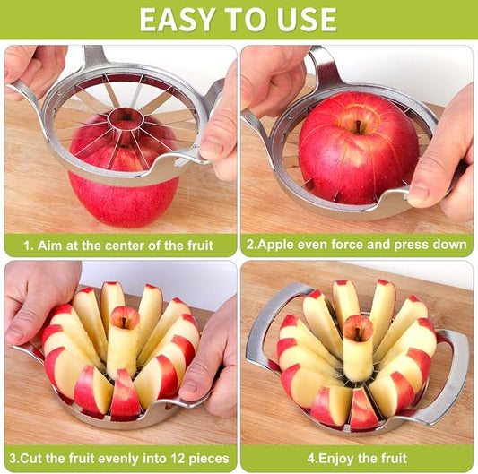 LIIGEMI Apple Cutter Slicer,12-Blade Large Apple Corer,Heavy Duty Stainless Steel Apple Cutter and Divider,Non-slip frosted handle,Easy to Use (Frosted)