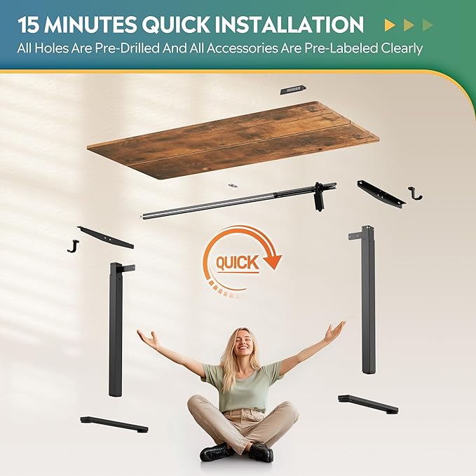 DEVAISE 55 x 28 Inches Electric Standing Desk, Adjustable Height Stand up Desk, 28" Deeper Desktop Sit to Stand Desk with 3 Memory Preset, Adjustable Computer Desk for Home Office (Rustic Brown)