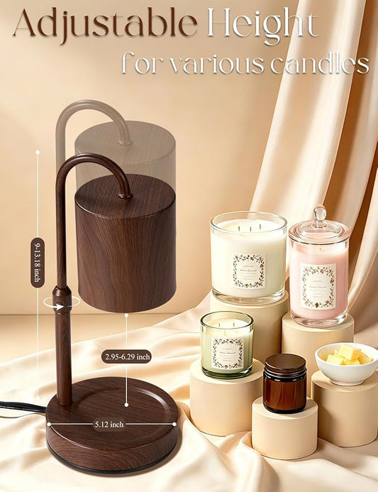 Briever Dimmable Candle Warmer Lamp with Timer, Height Adjustable Electric Candle Wax Warmer, Birthday Gifts for Women Mom, House Warming Gifts New Home Decor, Solid Wood Base, Walnut Wood Grain