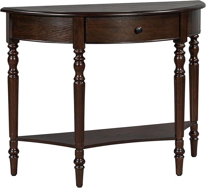Amposei Small Curved Console Table 39-Inch Retro Farmhouse Wood Entry Sofa Table with Drawer & Storage Shelf for Living Room Hallway Entryway Furniture, Espresso