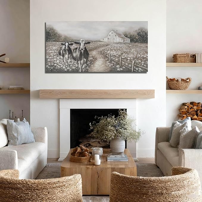 LEVERUP Canvas Wall Art Landscape Animal Pictures Artwork Black and White Modern Home Decor for Dining Room Bedroom Hotel 24×48 Inch Hallway Decorations