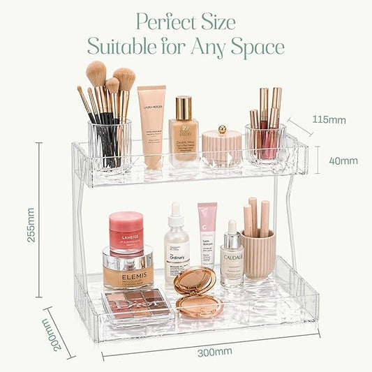 Perfume Organizer for Vanity, Premium Clear Acrylic Makeup Organizer Countertop with Non-Slip Trays, Easy 30-Second Assembly, Holds 12–16 Bottles for Bathroom & Dresser (Crystal Clear)