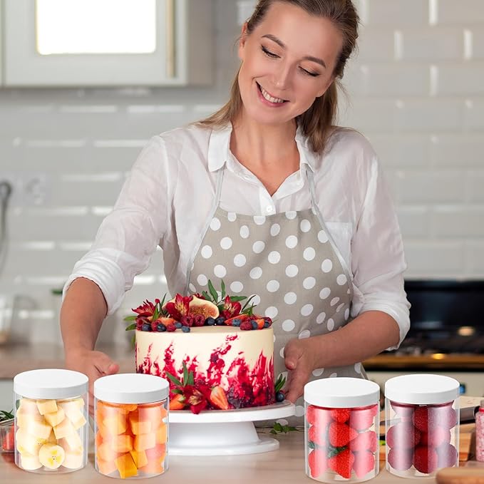 Irenare 24 Pcs 16 oz Plastic Jars with Lids Clear Plastic Containers Wide Mouth Food Mason Jars Airtight Storage Containers for Cake, Dried Fruit, Honey, Nuts, Carft, Scrub Cream(White Lids)