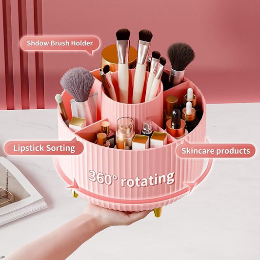fanado 360° Rotate Makeup Brush Holder Organizer, Makeup Organizers Countertop, Makeup organization and Skincare Storage for Vanity, Desktop, Bathroom (Pink)