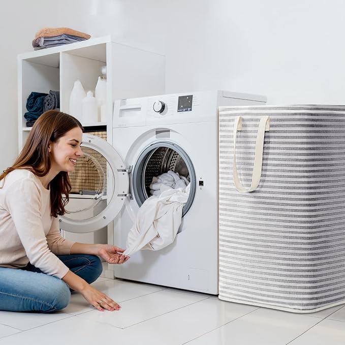 Lifewit 2 Packs Freestanding Clothes Hamper with Carry Handles, Large Tall Laundry Basket for Organization for Adults in Laundry Room Dorm Bedroom, Gray, 2 x 75L