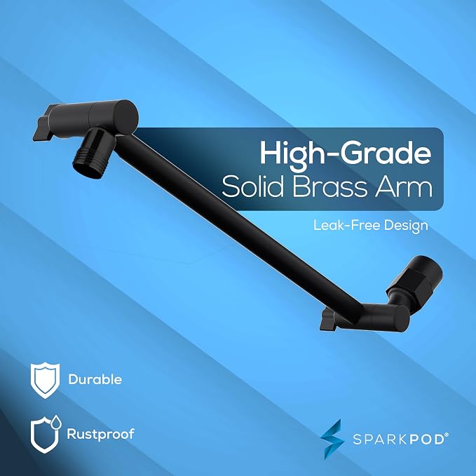 SparkPod 6" Round Rain Shower Head with 11" Shower Arm | Shower Head & Extension Arm Combo, Height Adjustable, High Pressure Performance, Easy 1-Minute Installation, Black Matte