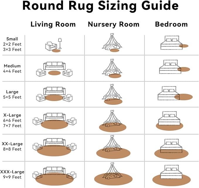 OLANLY Khaki Round Rugs for Bedroom - Machine Washable, 5 ft Circle Area Rugs for Living Room, Soft and Fluffy Shaggy Carpet for Teen Girl and Boys, Nursery Rooms, Dorms, Home Decor Aesthetic