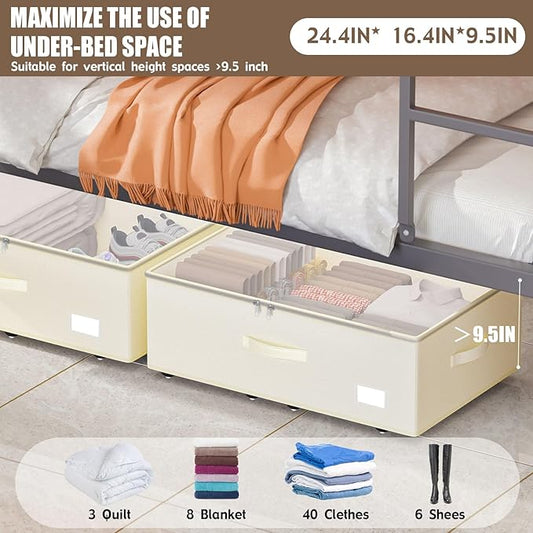 EE-RoomWorld Under Bed Storage with Wheels, No Assemble Required 10 inches height Under Bed Storage bins,Large capacity Rolling Underbed Shoe Storage containers,dorm underbed storage drawers