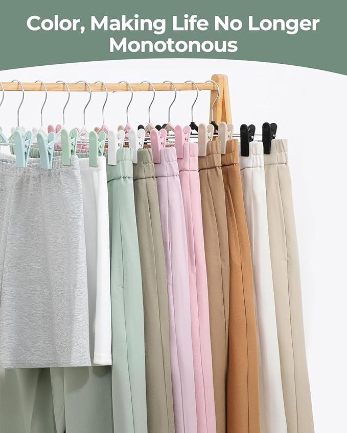 Skirt & Pant Hangers with Clips for Women - 30 Pack Space Saving Stackable Cute Skirt Hangers with Clips - Non-Slip, Adjustable for Kid, Men, Children, Baby, Green