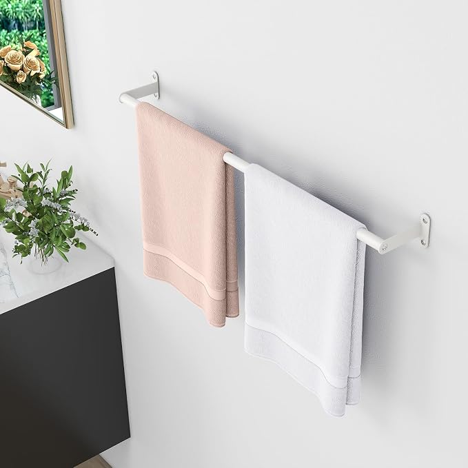 MKO Towel Rods for Bathroom, White Towel Bar, 24-Inch Single Towel Rack for Bathroom Wall Mounted Hanging Bath Towels