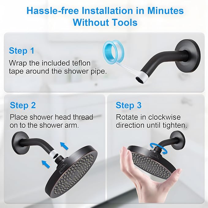 High Pressure Rainfall Shower Head, 6 Inches Showerhead with Perfect Adjustable Replacement, Removable Restrictor, Easy Installation for Bathroom Shower Head (Oil Rubbed Bronze+Shower Arm)