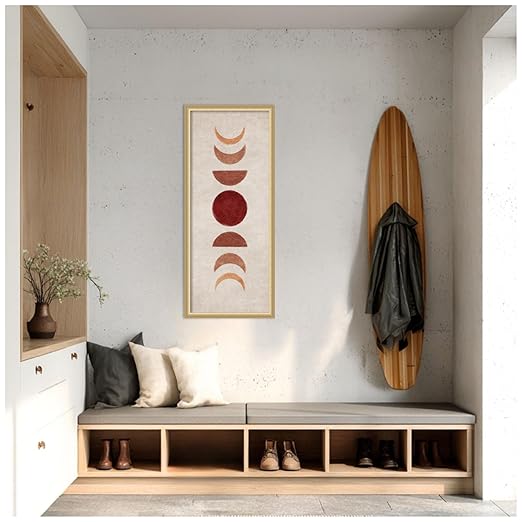 Amanti Art Framed Fabric Pinboard 18 x 42, Bej Moon Phases by Emel Tunaboylu Printed Casual Bulletin Board for Use as a Vision Board or Wall Organization, Florence Gold Frame