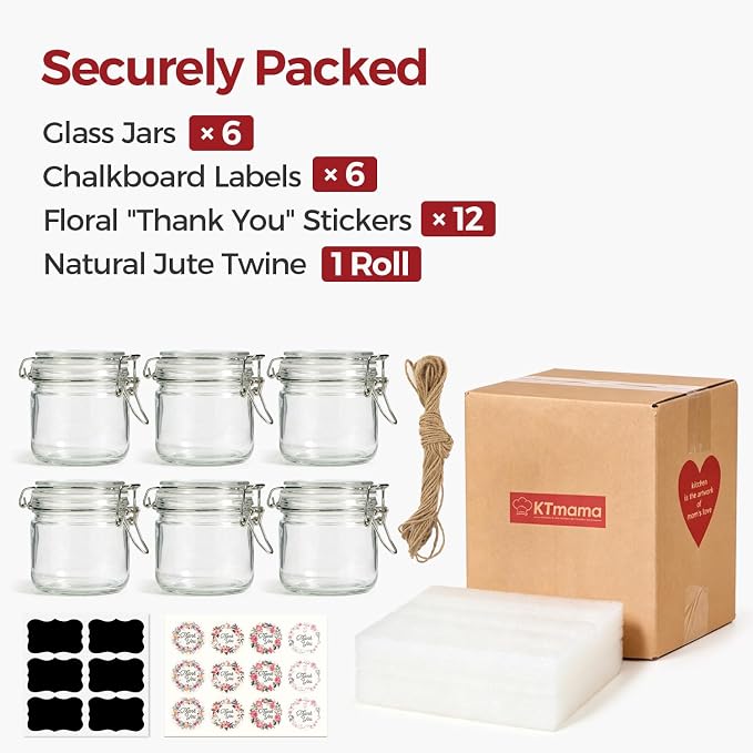 17oz Overnight Oats Containers, Glass Jars with Airtight Lids(Set of 6),3.3in Wide Mouth Straight-Sided Canisters with Gift Labels & Hemp Rope for Meal Prep, Dry Food Storage & On-the-Go