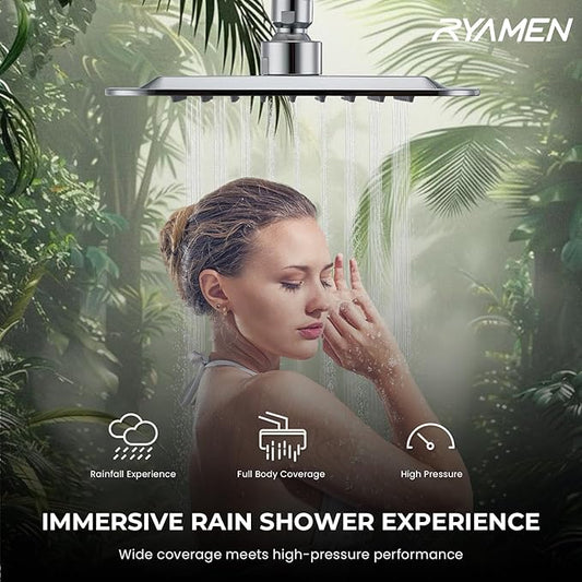 Ryamen Dual Shower Head Combo, 8'' High Pressure Rain Shower Head with Handheld Spray, 6+1 Spray Settings Handheld Showerhead, Height Adjustable, One-touch Pause Button, Chrome Polished