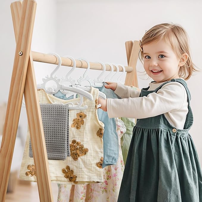 Kids Hangers 30PCS, 11"-14" Extendable and Stackable Baby Hangers, 45g Ultra-Thick Space Saving Non-Slip Plastic Hanger for Infant, Toddler and Nursery Closet (White-White-30)