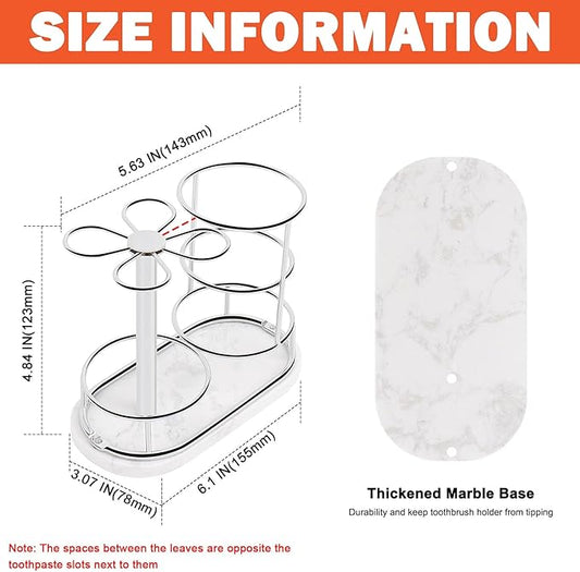 Toothbrush Holder Stand for Bathroom, Metal Toothbrush Organizer with Marble Base, Toothbrush Storage Collection for Family, Suitable for Home Hotel Countertop Vanity (Medium, Chrome Finish)