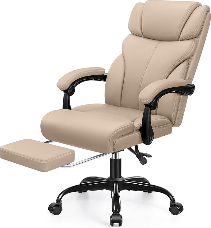 Office Chair, Executive Big and Tall Leather Desk Chairs with Footrest, Ergonomic Breathable Computer Chair with Adjustable High Back, Lumbar Support Swivel PC Chairs with Rocking Function