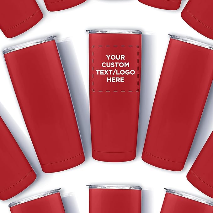 Custom Pipette Stainless Steel Coffee Tumblers 20 oz. Set of 24, Personalized Bulk Pack - Double Wall, Perfect for Coffee, Hot Cocoa, Other Hot & Cold Beverages - Red