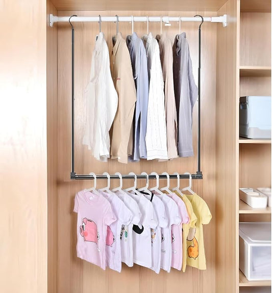 Adjustable Hanging Closet Rod, Extender Hanging Rod, Closet Hanging Organizer, Heavy Duty Closet Bar, Hanging Rod (Black, 2 Pack)