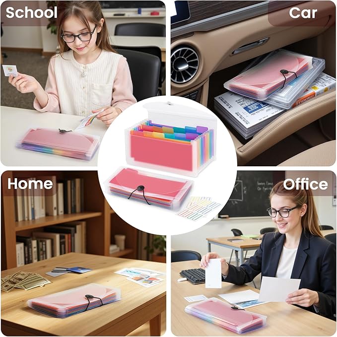 13 Pocket A6 Receipt Organizer, 2 Pack Small Accordion File Organizer, Coupon Organizer with Labels - Clear