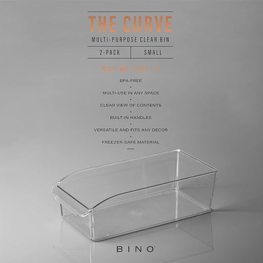 BINO | Plastic Storage Bins, Small | THE CURVE COLLECTION | Multi-Use Organizer Bins | Storage Containers Kitchen, Pantry and Home Organization | Fridge Organizers | Pantry Organization