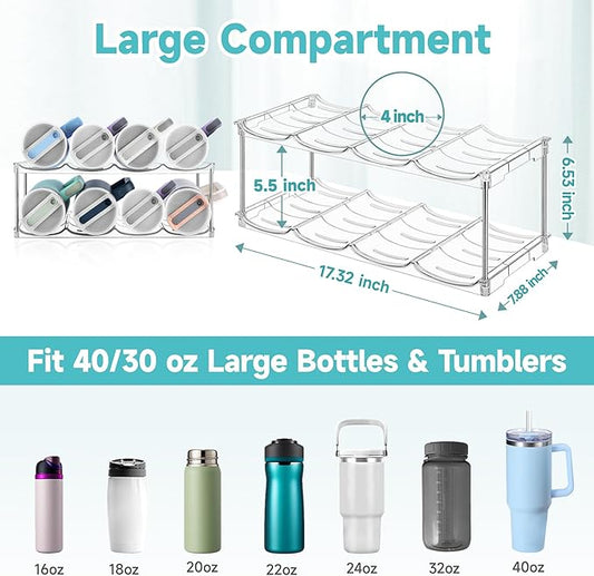 Stackable Water Bottle Organizer, Large Compartment Water Bottle Holder for Stanley 40 oz Tumbler, Kitchen Storage Organizer for Stanley Cup Accessories, Tumbler Organizer Wine Rack - Hold 8 Bottles