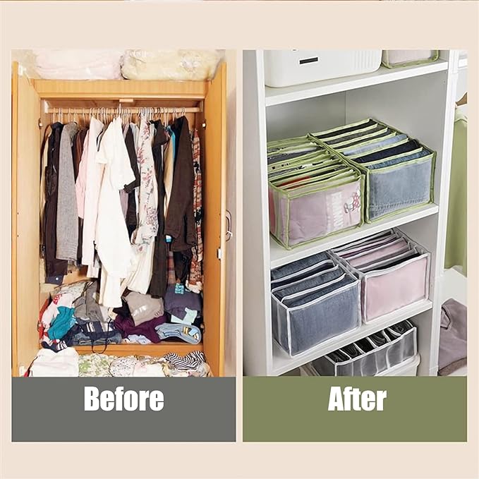 TIGARI Wardrobe Clothes Organizer for Drawers, Washable Clothes Organizer for Folded Clothes, Clothing Storage, Portable Closet Organizer for Thin Jeans, Trousers, T-shirts, Skirts (Gray)