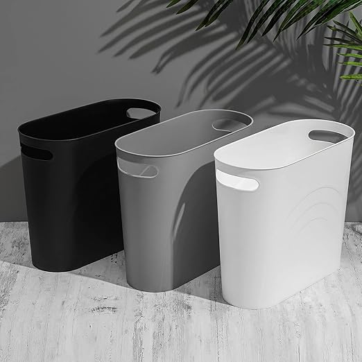 rejomiik Small Trash Can, Slim Garbage Can Plastic Waste Basket with Handles 3.5 Gallon Container Bin for Narrow Spaces Bathroom, Bedroom, Kitchen, Office at Home, 2 Pack Black