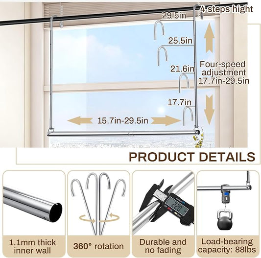 2 Pack Closet Rod Extender Adjustable 16-29 Inches, Double Hanging Organizer Extension for Clothes, Hook-on Storage Bar Adds Extra Space, Heavy Duty Stainless Steel Wardrobe Organizer for Small Closet