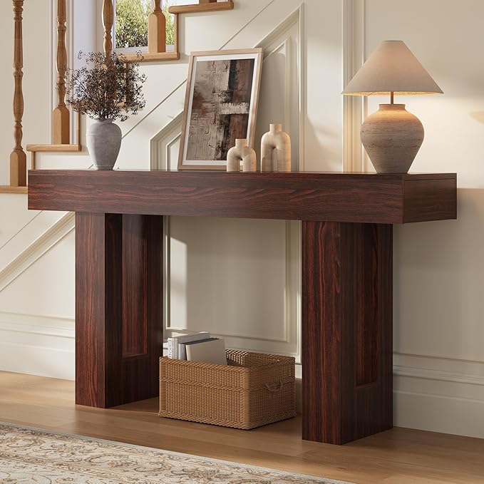 63 Inches Long Console Table for Entryway with Drawers, Wooden Sofa Table Behind Couch, Entry Table for Living Room, Foyer, Hallway, Walnut