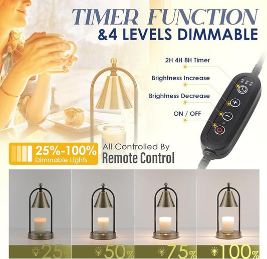 Candle Warmer Lamp with Timer, Electric Brass Light for Dimmable Wax Melts and Candle Jars, Bedroom Lamp Gifts for Women Home Decor (2 Bulbs)