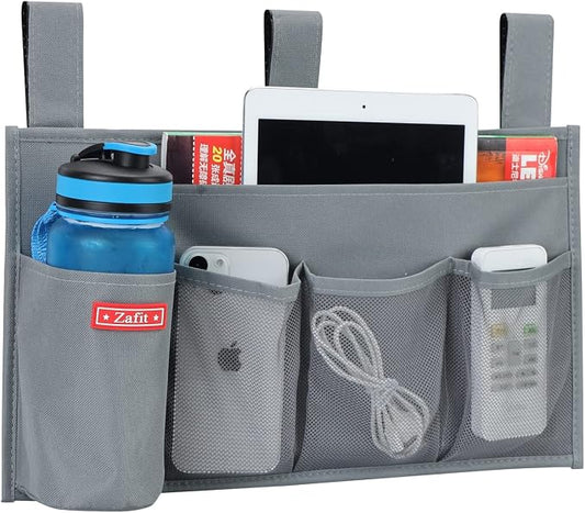Zafit Hanging Bedside Caddy, Bedside Storage Organizer for Magazine, Phone, Remote control (5 Pockets-Grey)