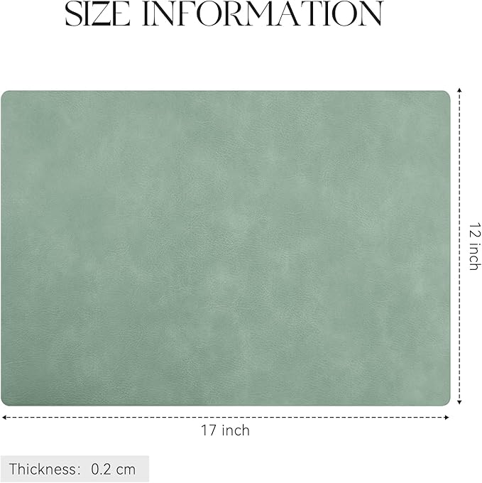MOSAYT Vinyl Placemats Set of 6-12 X 17 Inch - Faux Leather 100% Waterproof Oil-Proof Wipeable PU Place Mats, Heat Resistant Reversible Table Mats for Kitchen, Dining, Outdoor (Green)
