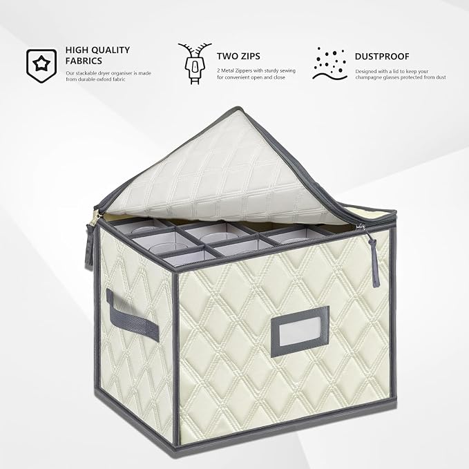 Champagne Flute Storage Box,Quilted Stemware Storage Box Shell, Stackable Champagne Glass Container,Wine Glass, Crystal Glassware, Drinkware Case for Moving Transport