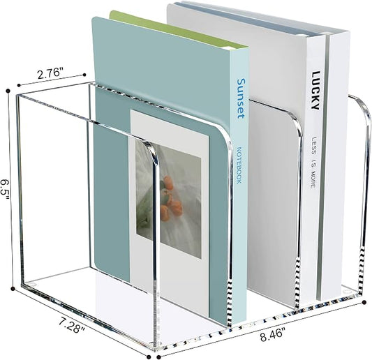 SANRUI Acrylic Magazine Holder Desk Organizer Workspace Sorters,Clear Bookend File Sorter Holder,Folder Rack, Office Accessories Organization Storage with 3 Vertical Compartments