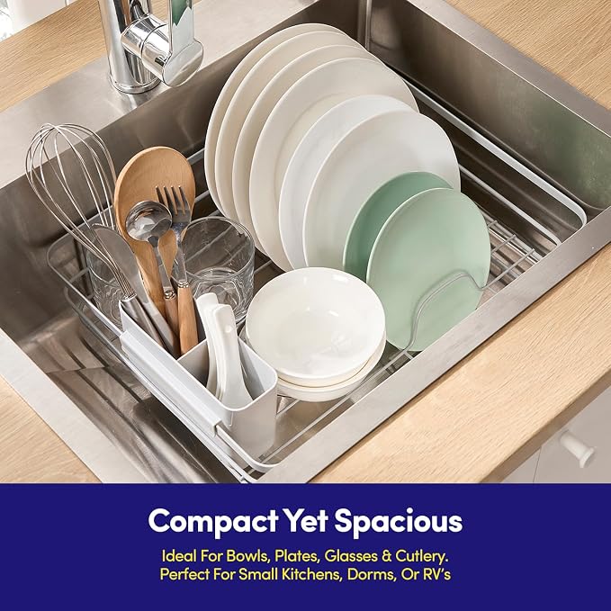 Dish Drying Rack 3 Piece Dish Drainer with Drainboard Set for Kitchen Counter ✅– Dish Rack with Removable Utensil Holder & Swivel Spout for Countertop ✅– DishRack for Plates, Cups & More, Silver