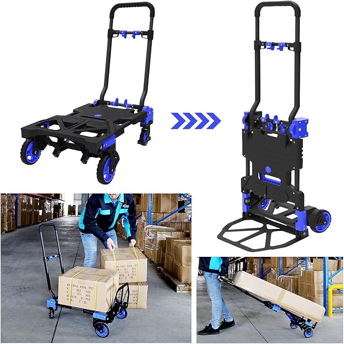 Oyoest Folding Hand Truck Heavy Duty 330LB Load Carrying,Convertible Dolly Cart with Retractable Handle and 4 Rubber Wheels,Portable Hand Truck Foldable for Luggage/Personal/Travel/Mobile/Office Use.
