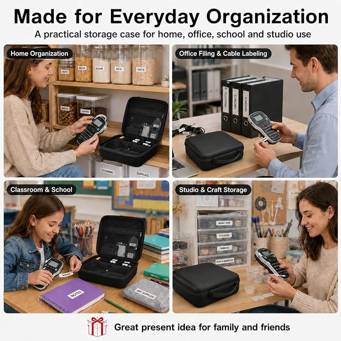 PAIYULE Case Compatible with DYMO Label Maker LabelManager 160/280 Portable Label Maker, Tag Printer Storage Organizer for AC Adapter, Tape Cartirdges and More Accessories(Box Only) Black