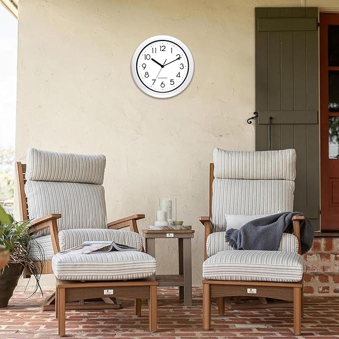 Caysie 10 Inch Sealed Indoor Outdoor Clock Waterproof, Silent Battery Operated Weatherproof Wall Clocks for Pool Patio Outside Home (White)