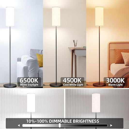 Keepsmile LED Floor Lamps for Living Room,Dimmable Floor Lamp with Remote,Custom Tall Lamp for Bedroom with 12W LED Bulb,Pole Light with Lamp Shade Foot Switch,Modern Standing Lamps for Office Dining
