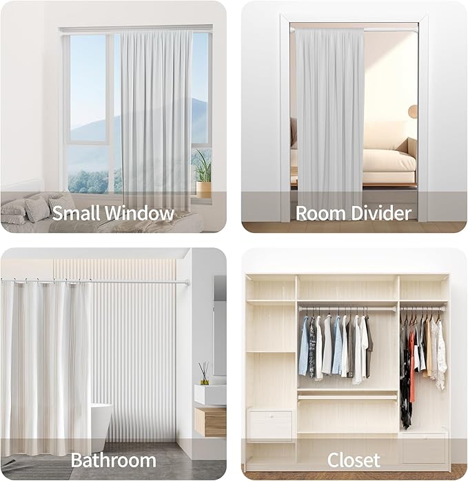 Mcrbeay Shower Curtain Rod, 1" Diameter Heavy Duty Tension Shower Rod, Non Slip Adjustable 28-74 inch No Drill Shower Curtain Rods Spring Tension For Bathroom, Shower Stall, No Rust, White