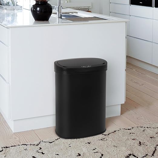 PayLessHere | 13 Gallon Stainless Steel Trash Can | Black | Automatic Touchless Lid with Motion Sensor | Kitchen Garbage Can with Waterproof Design | for Home, Office, Bathroom | Pack of 1