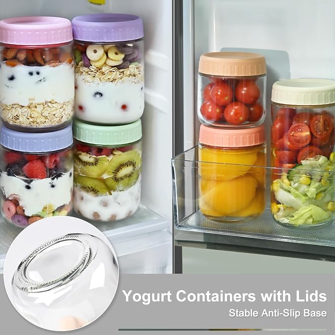 Overnight Oats Containers with Lids, 24oz Wide Mouth Mason Jars with Lids, 9 Pack Glass Jars with Airtight lid for Chia Pudding Yogurt Salad, Meal Prer Oatmeal Jars, Gray