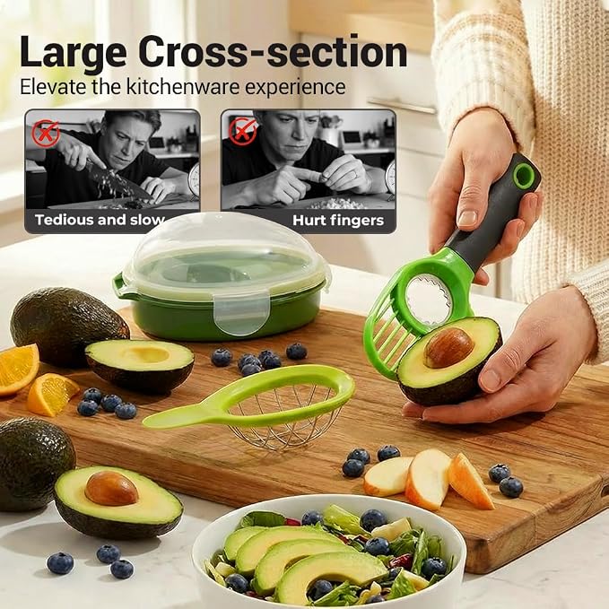3 in1 Avocado Tool Split, Pit, and Slice, Avocado 3 Piece Set, Includes Avocado Slicer, Cutter and Airtight Storage Container,Kitchen Gadget (2 pcs)
