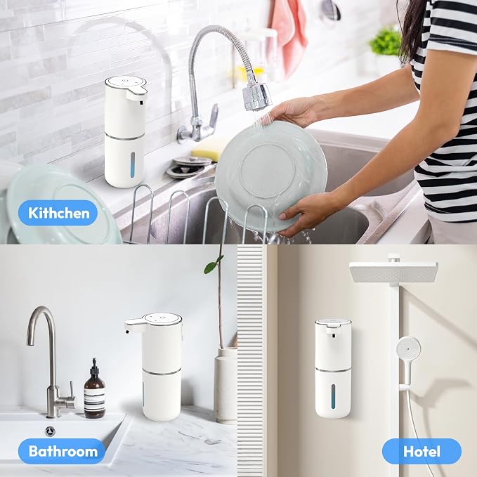 2 Pack Automatic Soap Dispenser Touchless,Liquid Hand Soap Dispenser 12.8oz Electric Wall Mounted Smart for Bathroom and Kitchen Dish Soap,Easy for Toddlers(White)