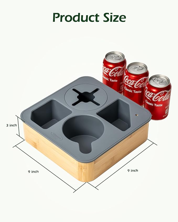 Couch Cup Holder Tray, Bamboo Couch Caddy with Rotatable Phone Holder for Bed Organizer, Waterproof Anti-spill Sofa Cup Holder for Snacks Beverage Remote Black