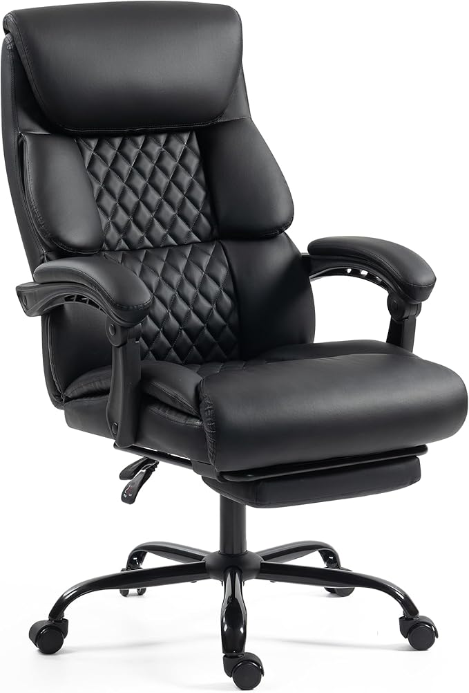 Office Chair, Executive High Back Leather Home Office Desk Chair with Footrest & Lumbar Support - Ergonomic Reclining Comfortable Wide Swivel Rolling Gaming Computer Chair 90-135° Adjustable Tilt Lock