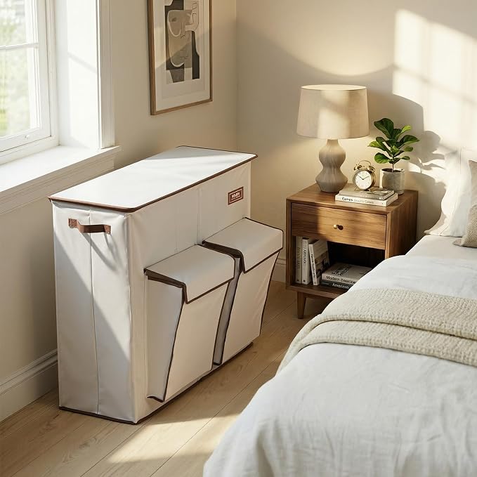 SOLEDI 220L Laundry Hamper 3 Section,Extra Large Laundry Basket with Lid and 2 Side Pockets, Dirty Clothes Hamper with Removable Bag Easy to Carry for Laundry Room, Bedroom, Bathroom, White