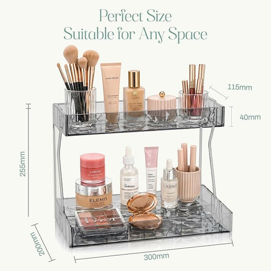 Perfume Organizer for Vanity, Premium Clear Acrylic Makeup Organizer Countertop with Non-Slip Trays, Easy 30-Second Assembly, Holds 12–16 Bottles for Bathroom & Dresser (Dark Diamond)