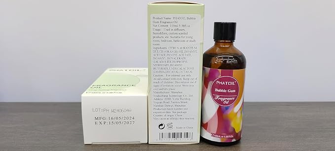 PHATOIL 3.38FL.OZ Bubble Gum Fragrance Oils for Aromatherapy, Essential Oils for Diffusers for Home, Perfect for Diffuser, DIY Candle and Soap Making, DIY Scented Products - 100ml